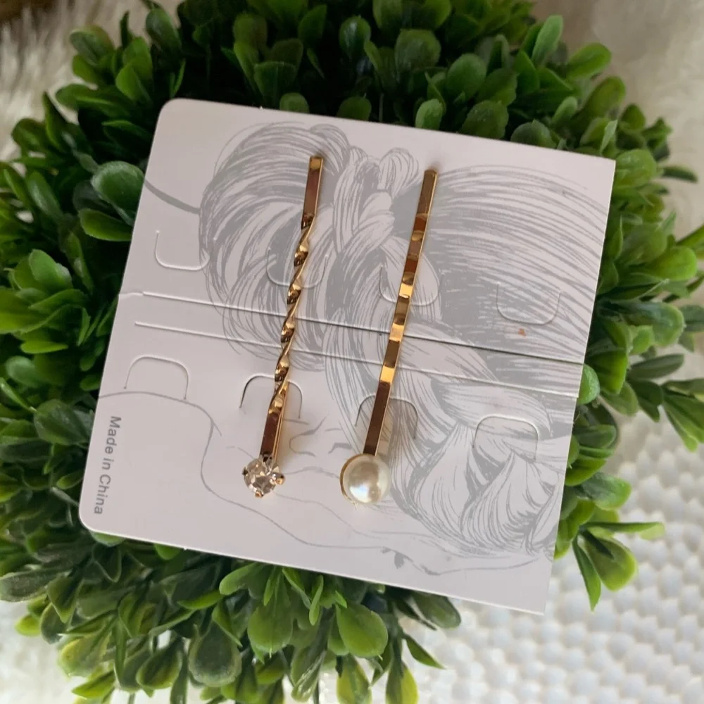 Fashion gold tone faux Pearl hairpins